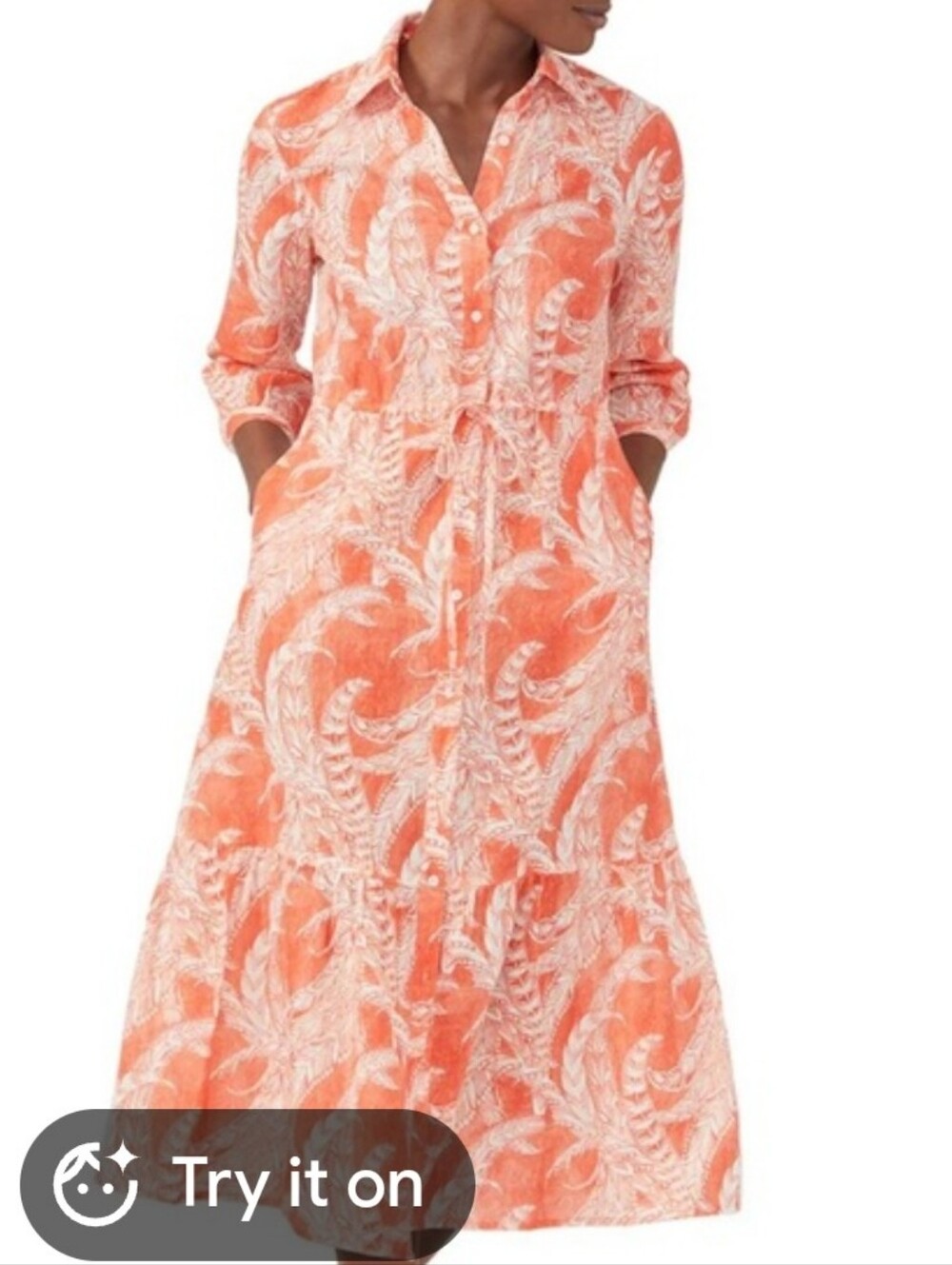 J. Mclaughlin Fern Flower Foley Linen Blend Dress, orange Coadtal Size Medium